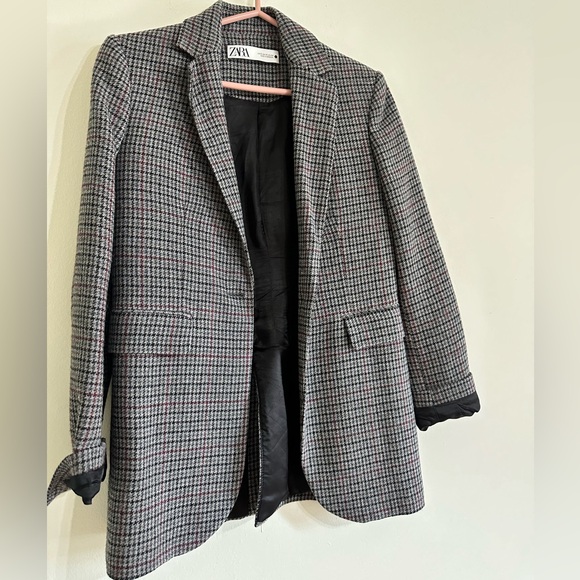 ZARA oversized plaid Blazer, size XS, elbow patches - Picture 2 of 6